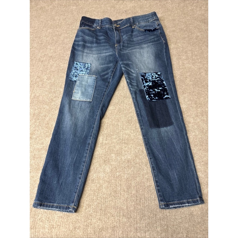 Chicos‎ Platinum Jegging 2 (12P) Petite Blue Denim Patchwork Jeans